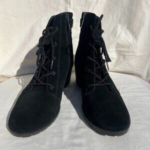 Anne Klein Black Suede Heeled Boots Booties